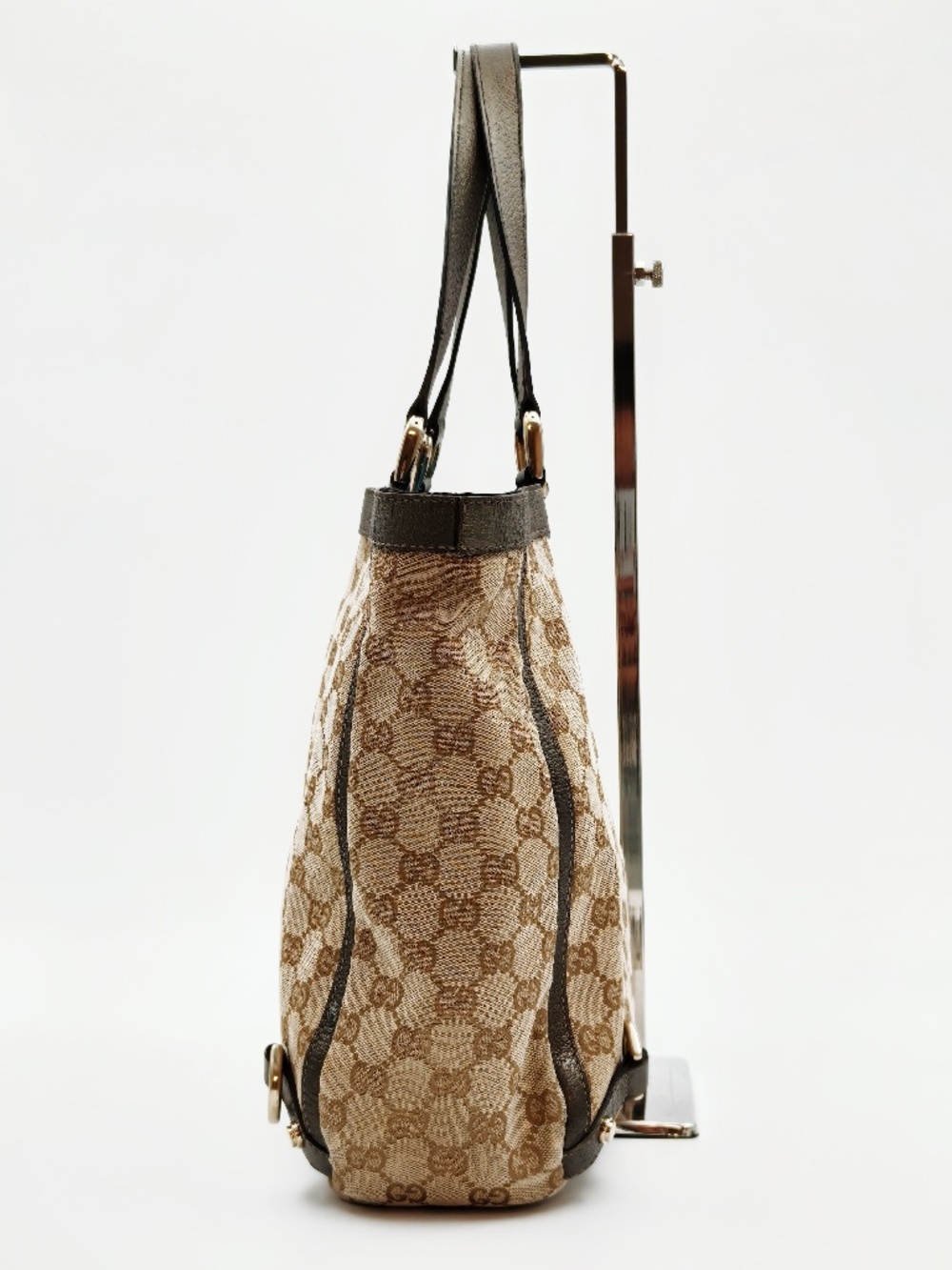 Gucci Abbey D-Ring GG Monogram Canvas Tote Bag Metallic Brown Leather Trim - Picture 9 of 14